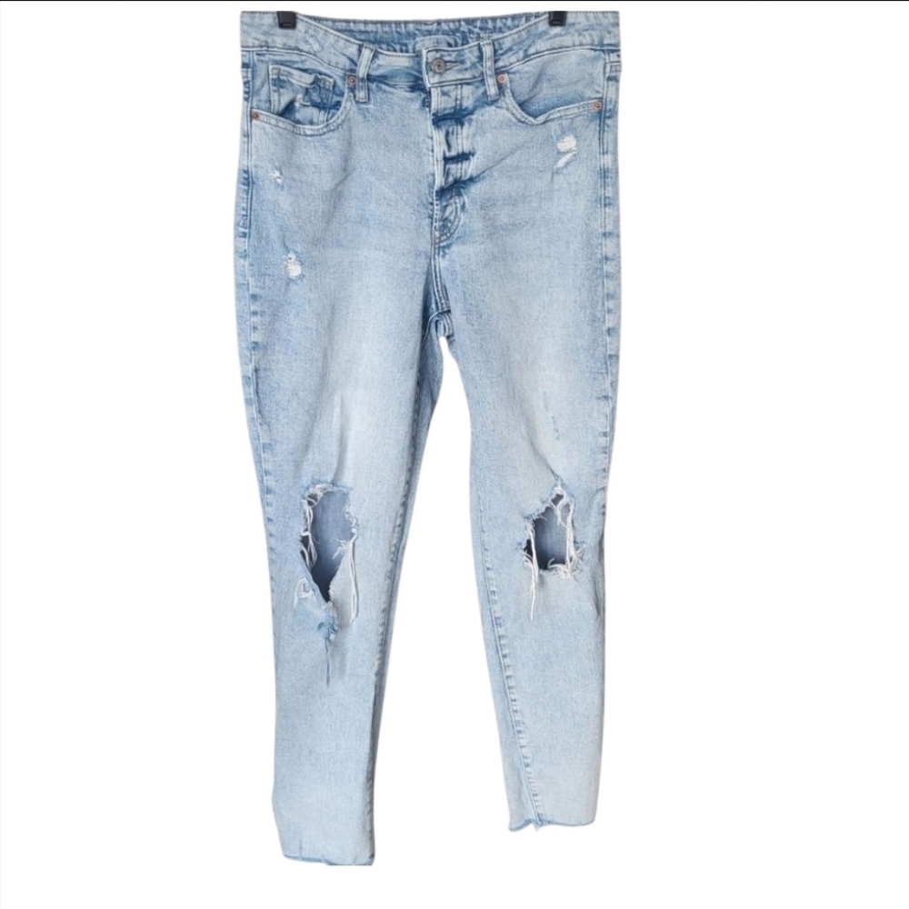 OLD NAVY Light Wash Button-fly Ripped Women's Jeans Size 12Tall